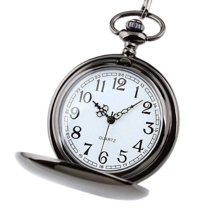 WoodWristCo - Wholesale Wrist Watch - Unisex - Retro Black Fashion Silver Smooth Steampunk Pocket Watch