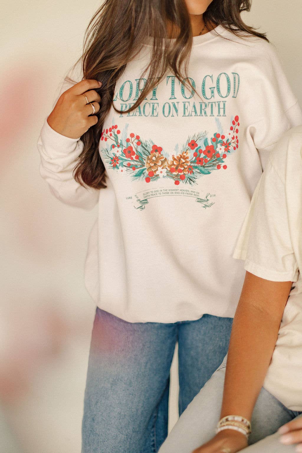 Whitney | Chaudoin Creations - Wholesale Graphic Sweatshirt - Women's - Glory To God Peace on Earth Graphic Sweatshirt