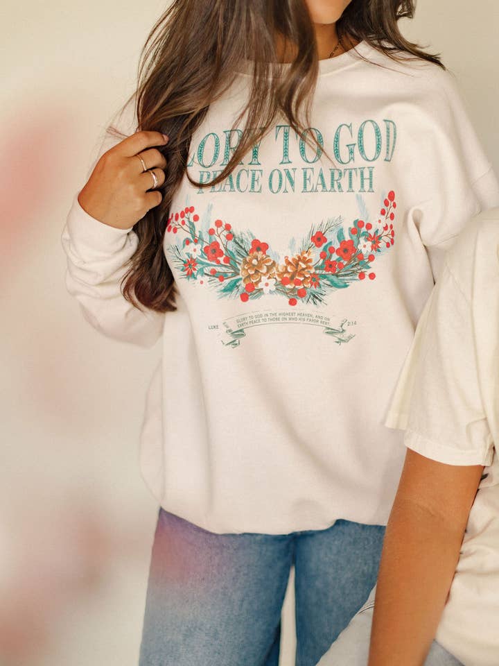Whitney | Chaudoin Creations - Wholesale Graphic Sweatshirt - Women's - Glory To God Peace on Earth Graphic Sweatshirt0