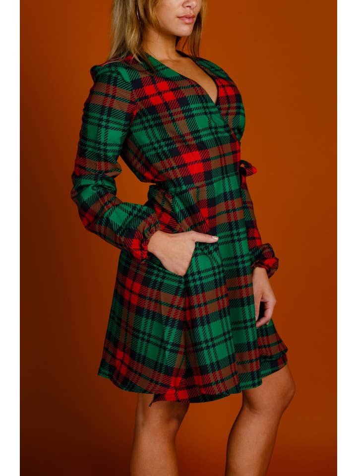 Shinesty, Inc - Wholesale Dress - Women's - Wrap Dress | The Lincoln Log Love Lady/Plaid Christmas