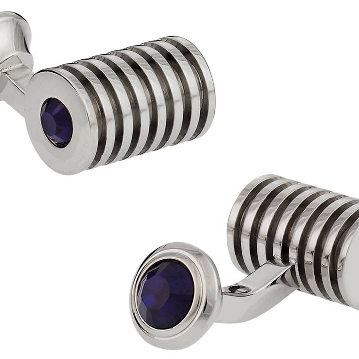 Silberne blaue Swarovski Barrel Crystal Manschettenknöpfe für den Großhandel von Cuff-Daddy