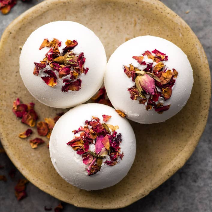 Relaxing Rose Bath Fizzy for wholesale by BrambleWood Soap