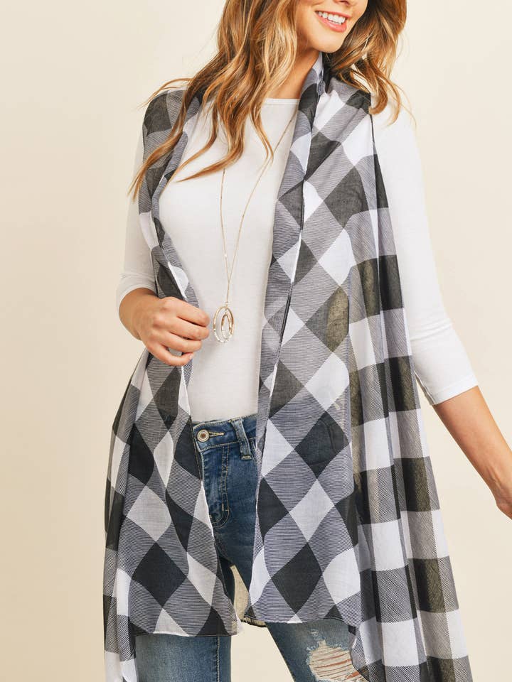 MYS Wholesale Inc - Vente Cardigan – femme - Cardigan semi-transparent à carreaux jusqu'aux genoux6