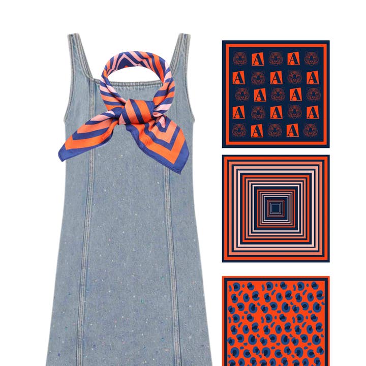 Orange & Navy Gameday Bandana Scarf (3 PRINTS) for wholesale by ALMA-MATER COLLECTION
