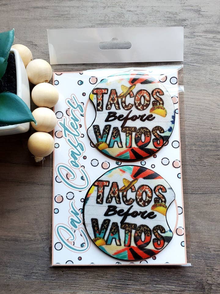 Tacos Before Vatos Car Coaster for wholesale by Trippin Designs