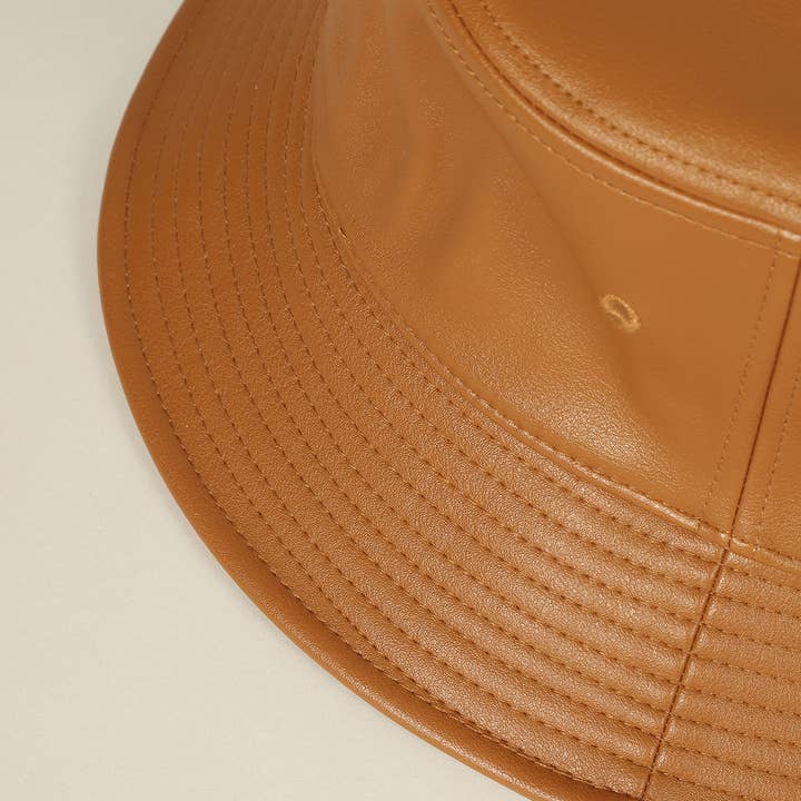 Fashion City - Wholesale Bucket hat – Women's - Plain Colored PU Leather Warm Bucket Hat4