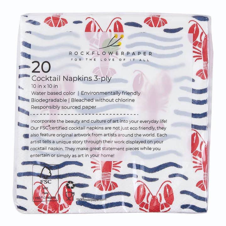 rockflowerpaper - Wholesale Disposable Napkin - LOBSTER WAVES Paper Napkins, pack of 20