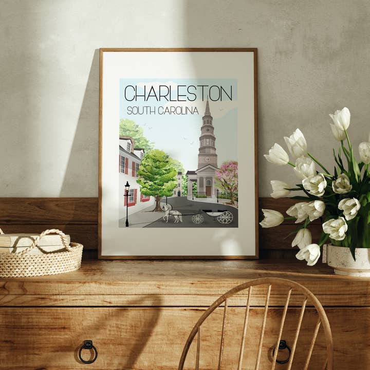 South Carolina Travel Art Print - Charleston St. Phillip's for wholesale by Fox Burrow Designs