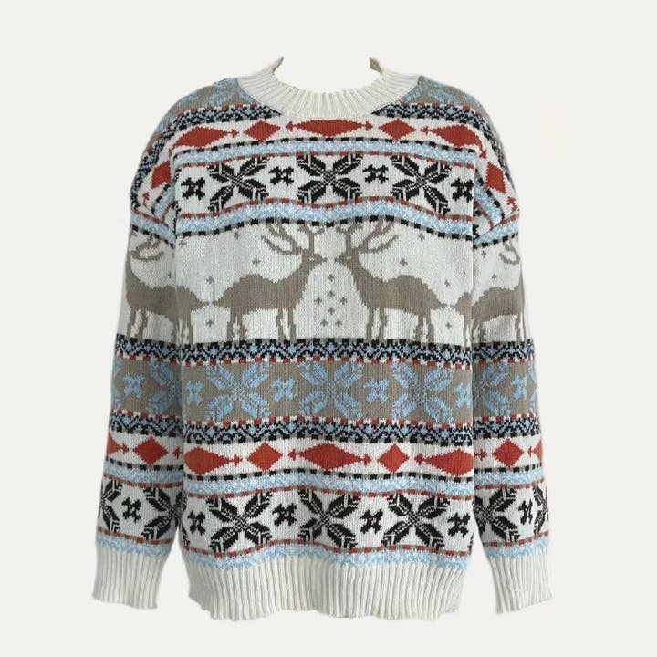 The Moment Collection - Wholesale Knit Sweater - Women's - Warmy Elk Geometric Pattern Long Sleeve Knti Sweater2