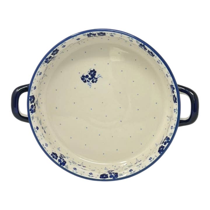 Casserole, Round, Handles, 9.25" in "Blue & White Trumpet Vines" by Manufaktura | Z140U-JZ43 for wholesale by Polish Pottery Outlet