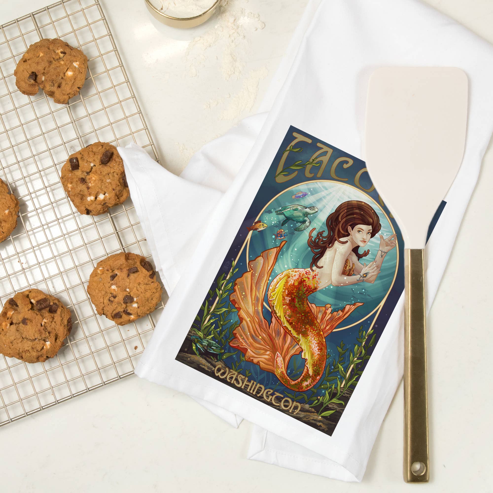 Lantern Press - Vendita all'ingrosso Strofinacci - ASCIUGAMANO DA TÈ BIOLOGICO Tacoma, Washington, Mermaid6