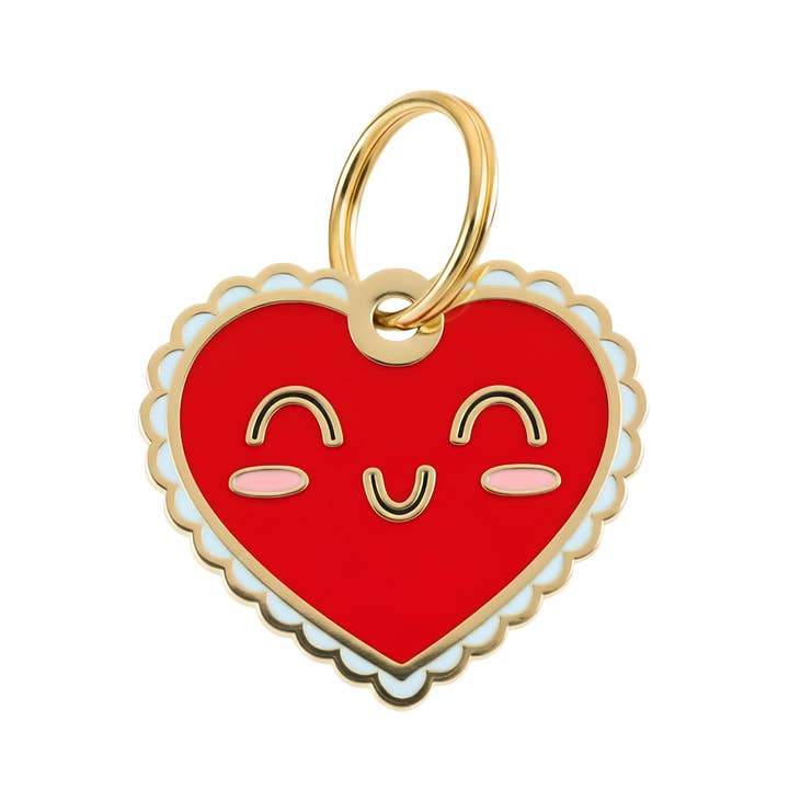 Gold Enamel Dog Tag w/ Scannable ID - Red Heart Charm for wholesale by Bad Tags