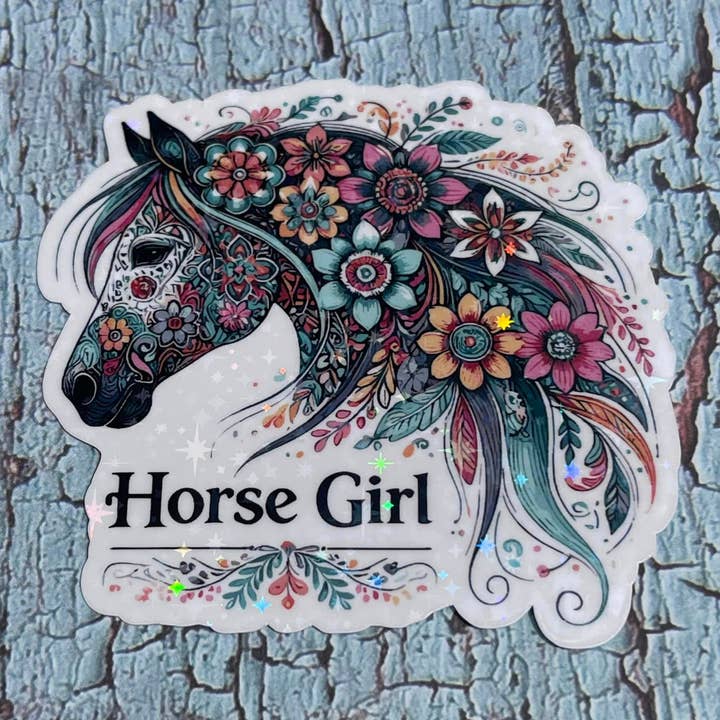 Floral Horse Girl Die Cut Vinyl Sticker for wholesale by Prairie Chicken Sticker Shop & Gifts