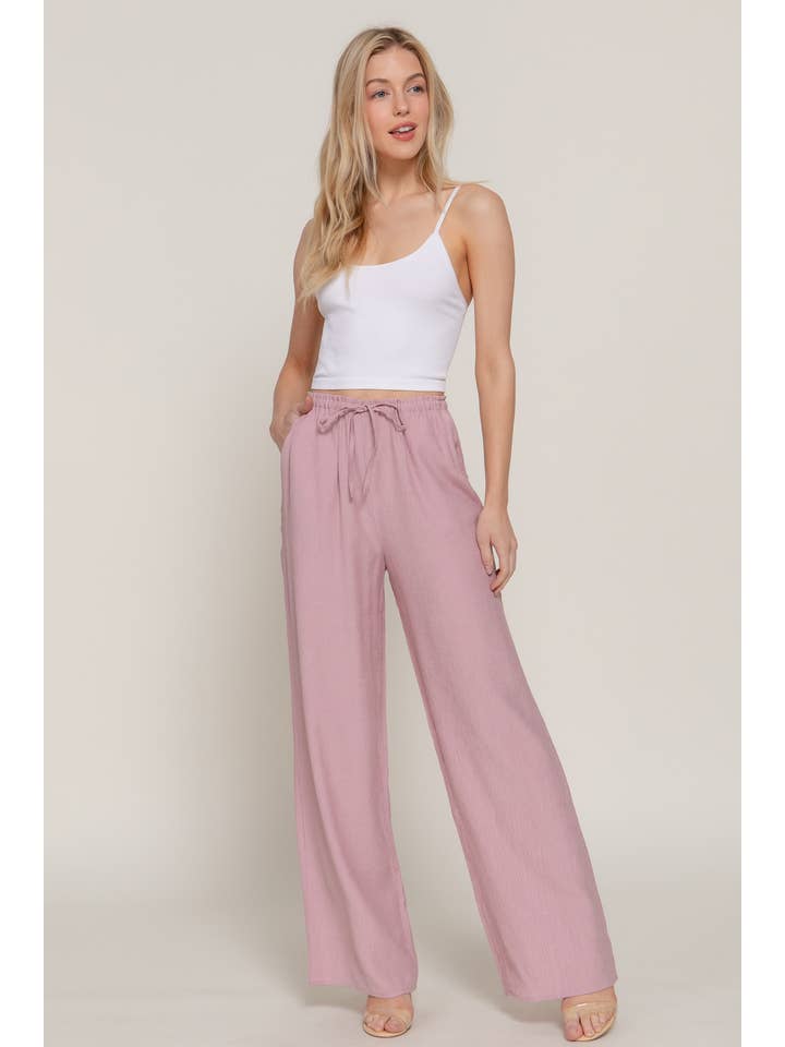 Active Basic | Active USA - Wholesale Pants - Women's - Elastic Waistband & Adjustable String Flowy Pants