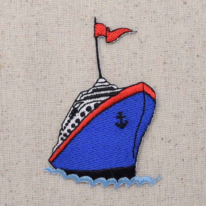 Cruise Line Ship - Red, White, Blue - Iron on Applique - Embroidered Patch - 796549B for wholesale by Wholesale Applique
