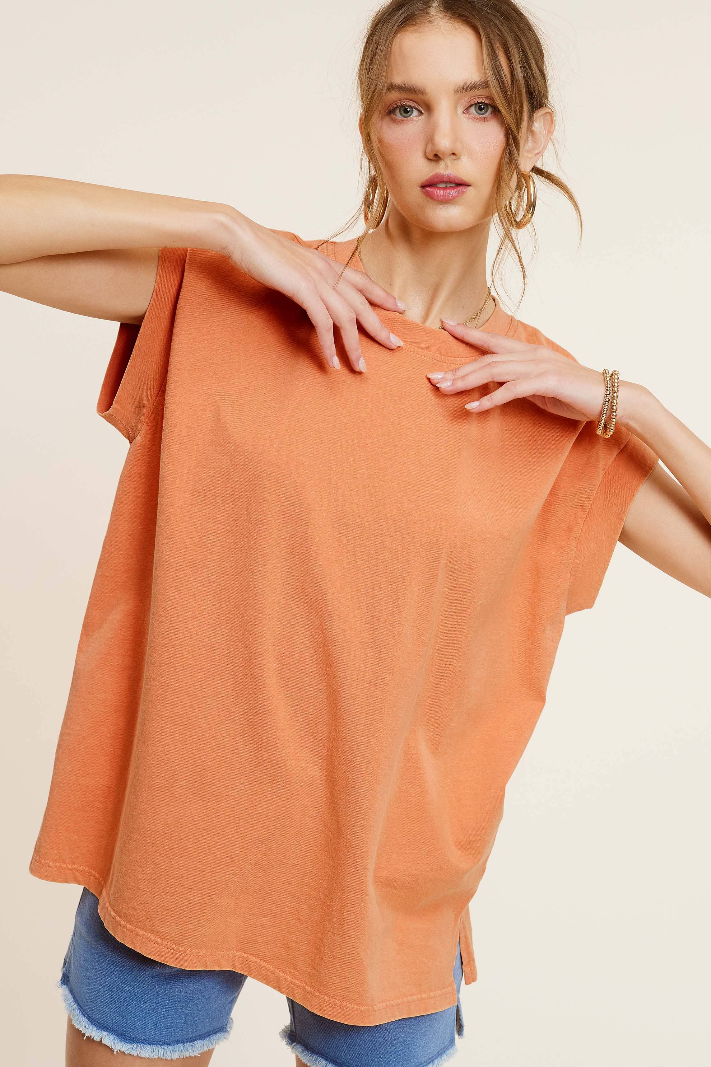 La Miel – wholesale Tunika - Dam – MCT7689-Mineraltvättad Kortärmad topp med rund halsringning25