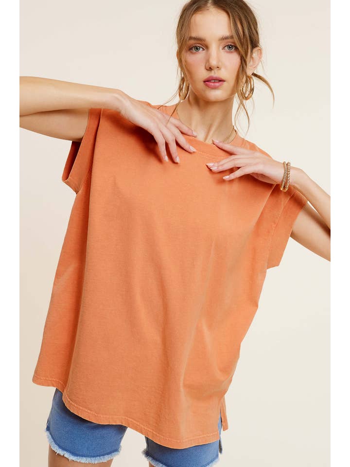 La Miel - Vente Tunique – femme - MCT7689-Haut à manches courtes et encolure ras-du-cou délavé au minéral25