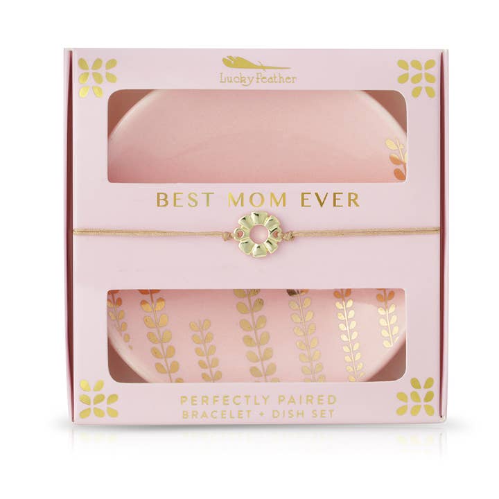 Lucky Feather - Wholesale Jewelry Dish - Bracelet + Dish Set - Best Mom Ever - Round dish/Card Box