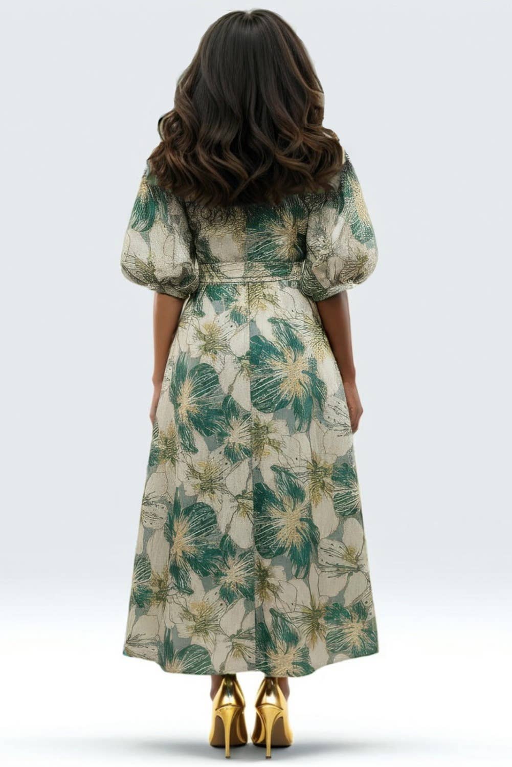 MULTI A95142 BROCADE PUFF SLEEVE MAXI DRESS for wholesale on Faire1