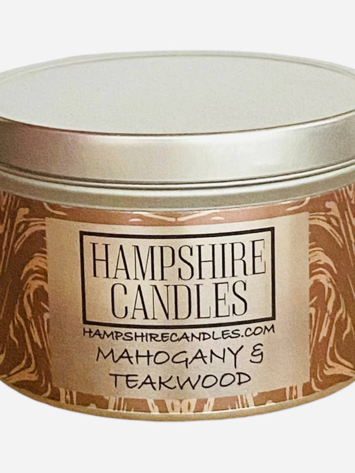 Mahogany and Teakwood Tin Candle for wholesale by Hampshire candles