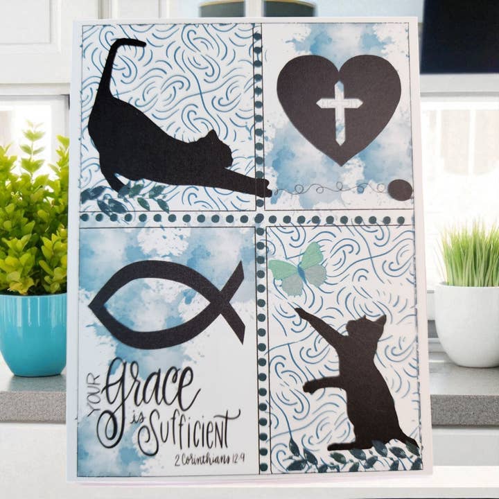 Greeting Card - Cats / Your Grace Is Sufficient Bible Verse for wholesale by Grace Mercantile