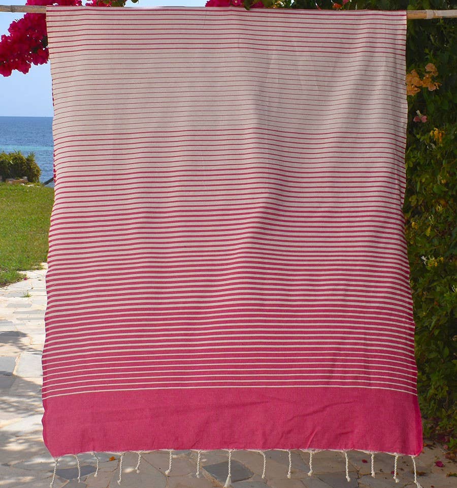 Fouta Tunisia - Wholesale Bath Towel - Fuchsia pink Portofino fouta with stripes2