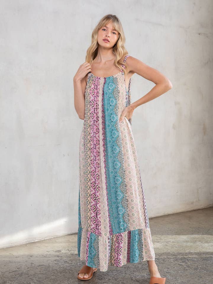 Boho Multi-Color Resort Flowy Tank Maxi Dress for wholesale by Lovestitch