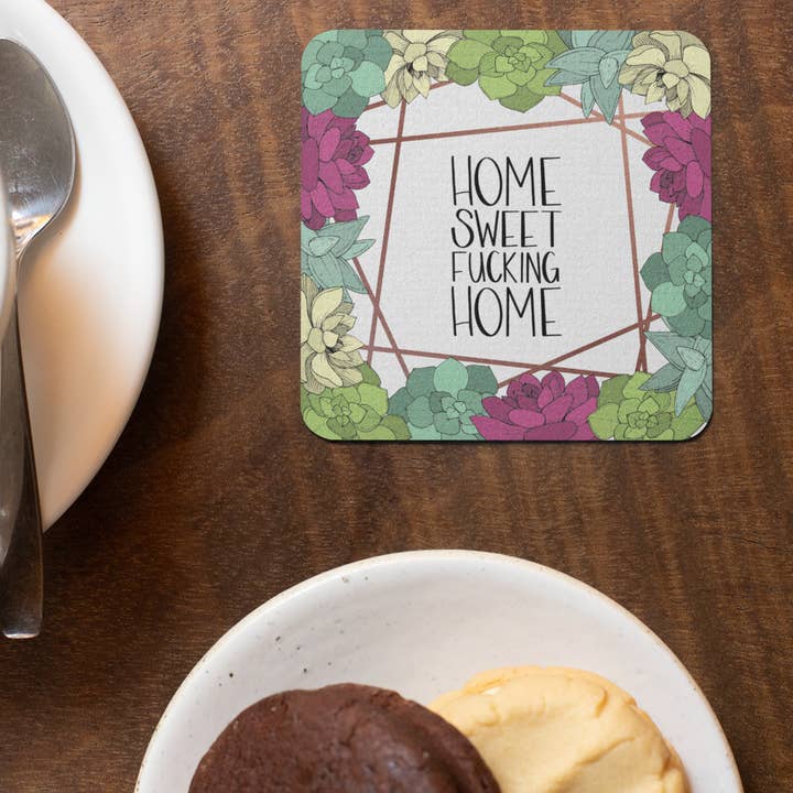 Ensemble de sous-verres Home Sweet Fucking pour la vente par Black Cat Bazaar