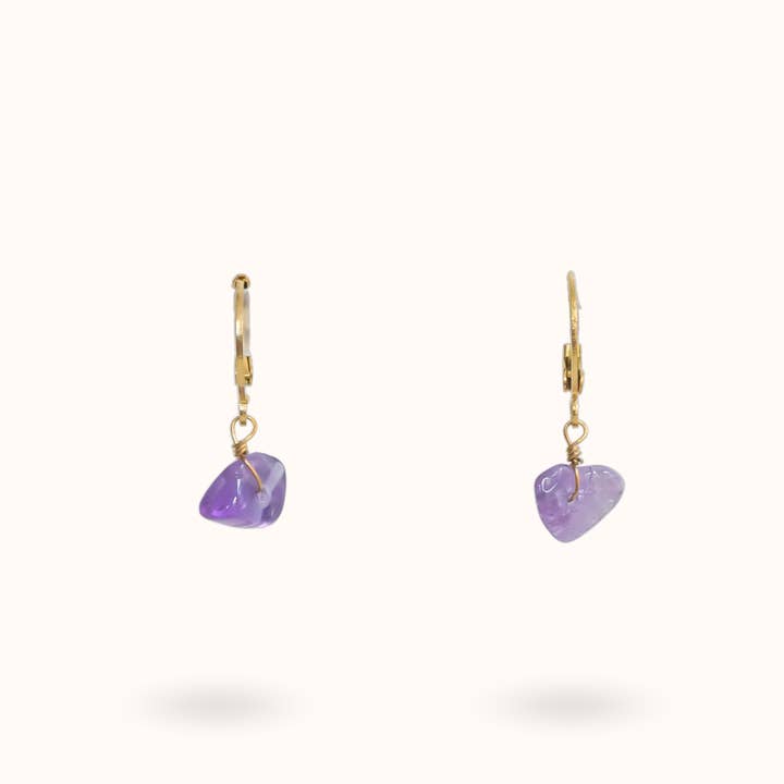 Gemstone Earrings Amethyst (Healing) Gold for wholesale by Blue Buddha Jewelry