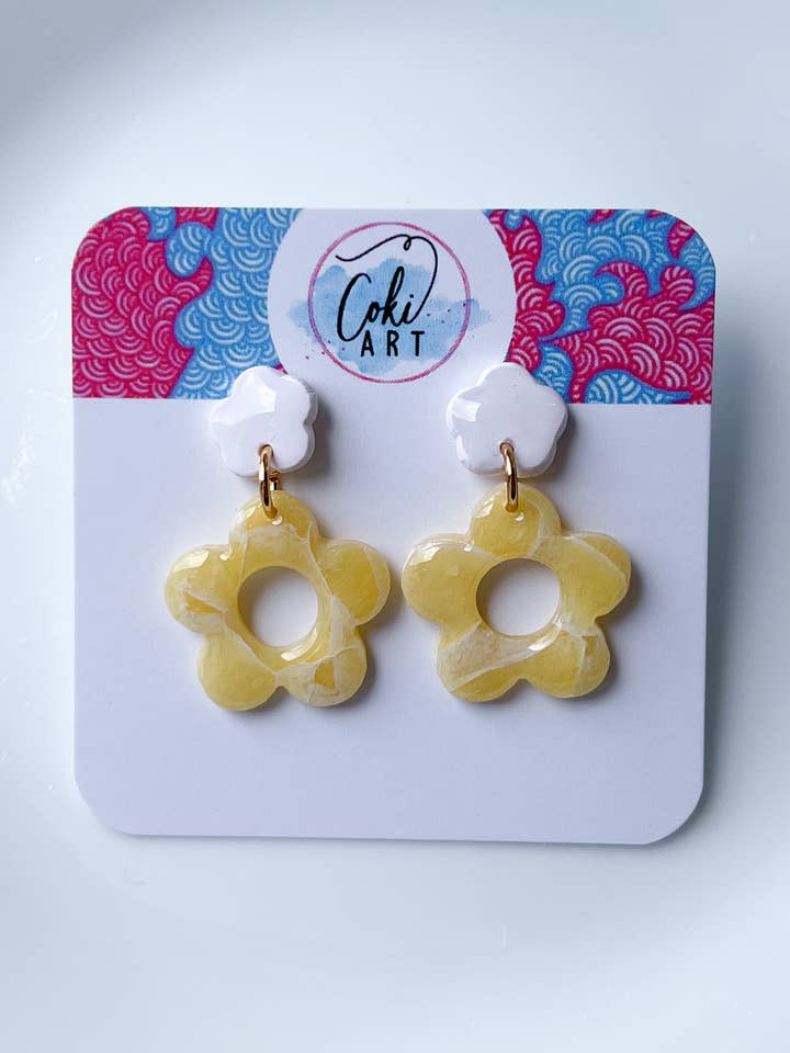 Yellow Flower Earring | Handmade Polymer Clay Earrings for wholesale by Coki Art