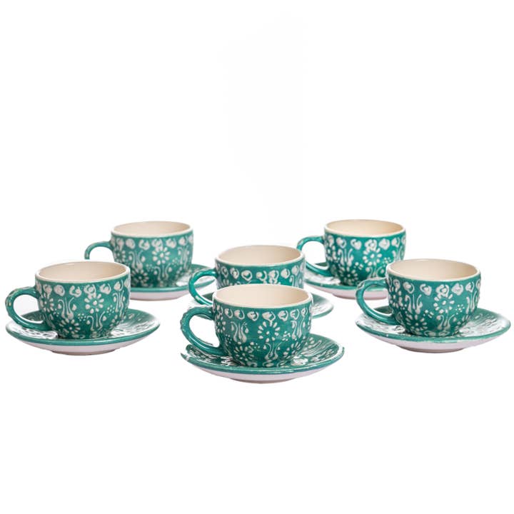 Handmade Coffee Cup & Saucer/Green for wholesale by Coppermill Kitchen LLC