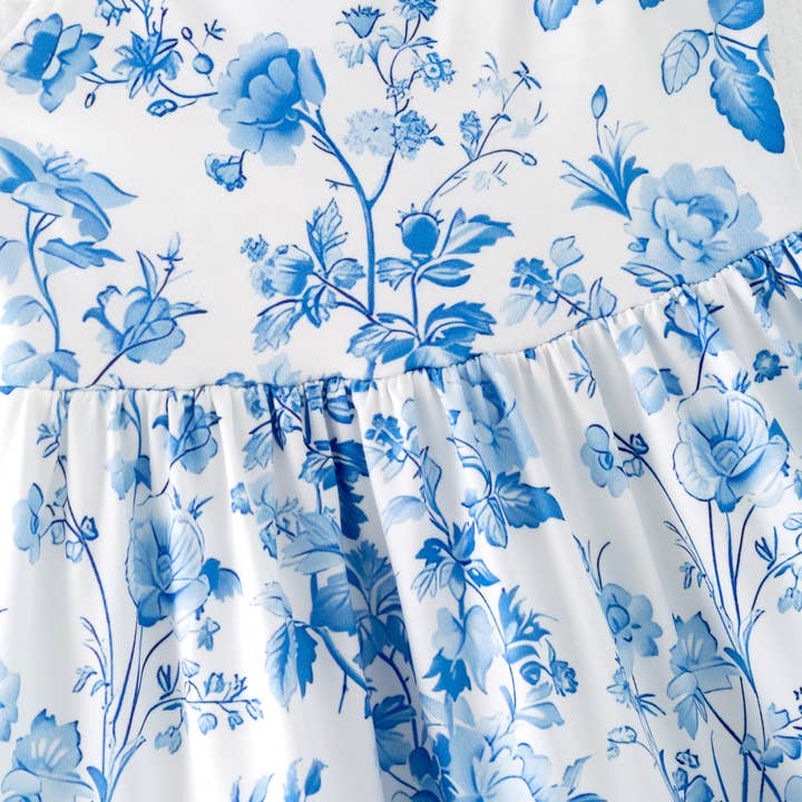 Auraquise - Wholesale Dress - Kids - Girls Summer Blue Floral Milk Silk Soft Dress4