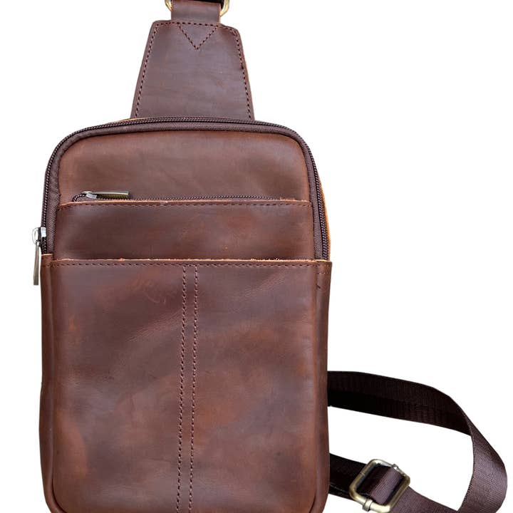Roma Leathers, Inc. - Wholesale Crossbody Bag - Unisex - W015 Unisex crazy horse Leather Crossbody Bag Travel Bag