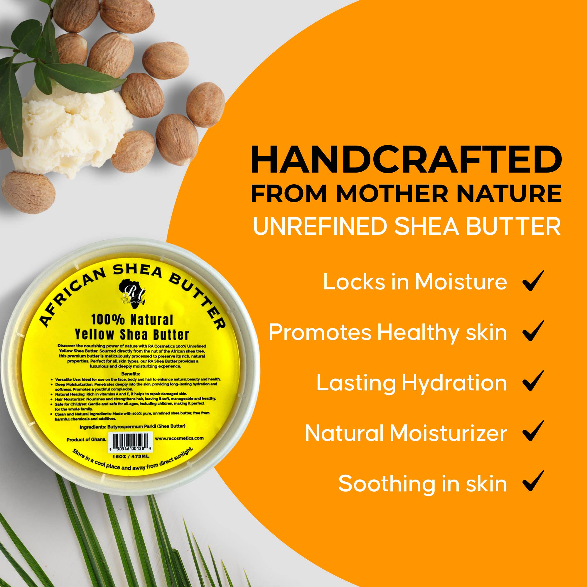 RA Cosmetics - Wholesale Body Balm/Butter - 100% African Shea Butter, Yellow Solid - 16oz5