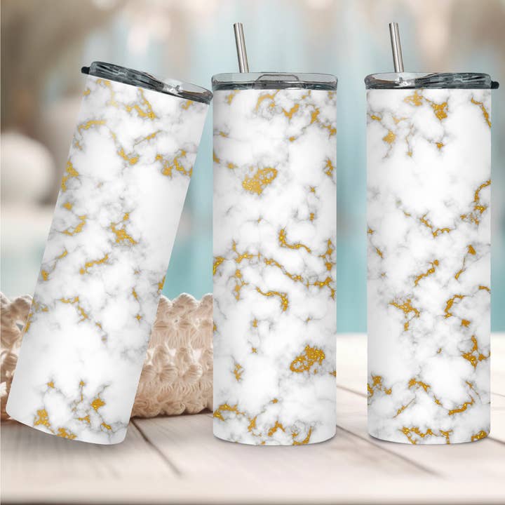 Gobelet en marbre doré + pailles réutilisables pour la vente par Melis' Creations & More LLC