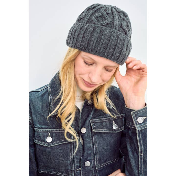 Aran Woollen Mills - Wholesale Beanie - Women's - Mulranny Aran Diamond Stitch Hat - Grey4