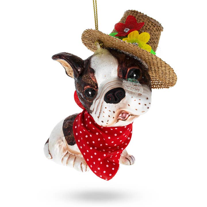 Dapper Boston Terrier i hat glaspynt for engroshandel hos BestPysanky