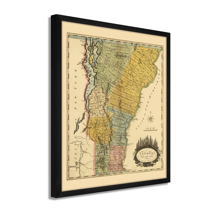 1814 Vermont Map - Framed Vintage State of Vermont Map - History Map of Vermont - Restored Vermont State Map from Actual Survey Wall Art Poster for wholesale by Historic Prints
