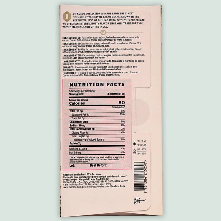 Bar & Cocoa Chocolate - Wholesale Chocolate Bar - MaranĂ¡ Milk Chocolate Bar Cusco 50% (Peruvian Chocolate)1