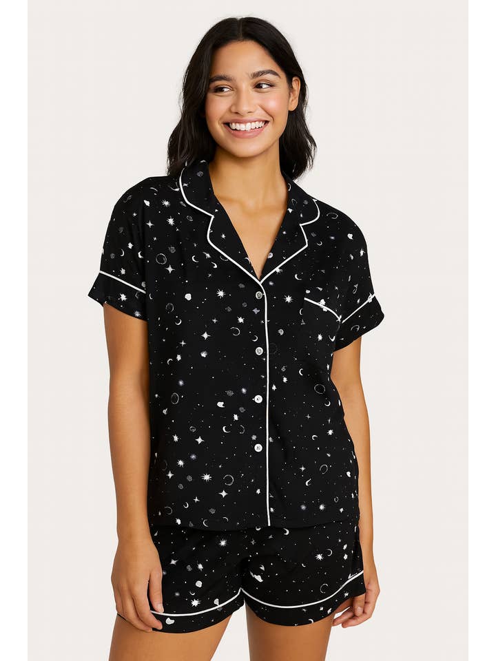 Starry Night Yummy Jersey S/S Button Front Top w/ Pull On Short
for wholesale on Faire