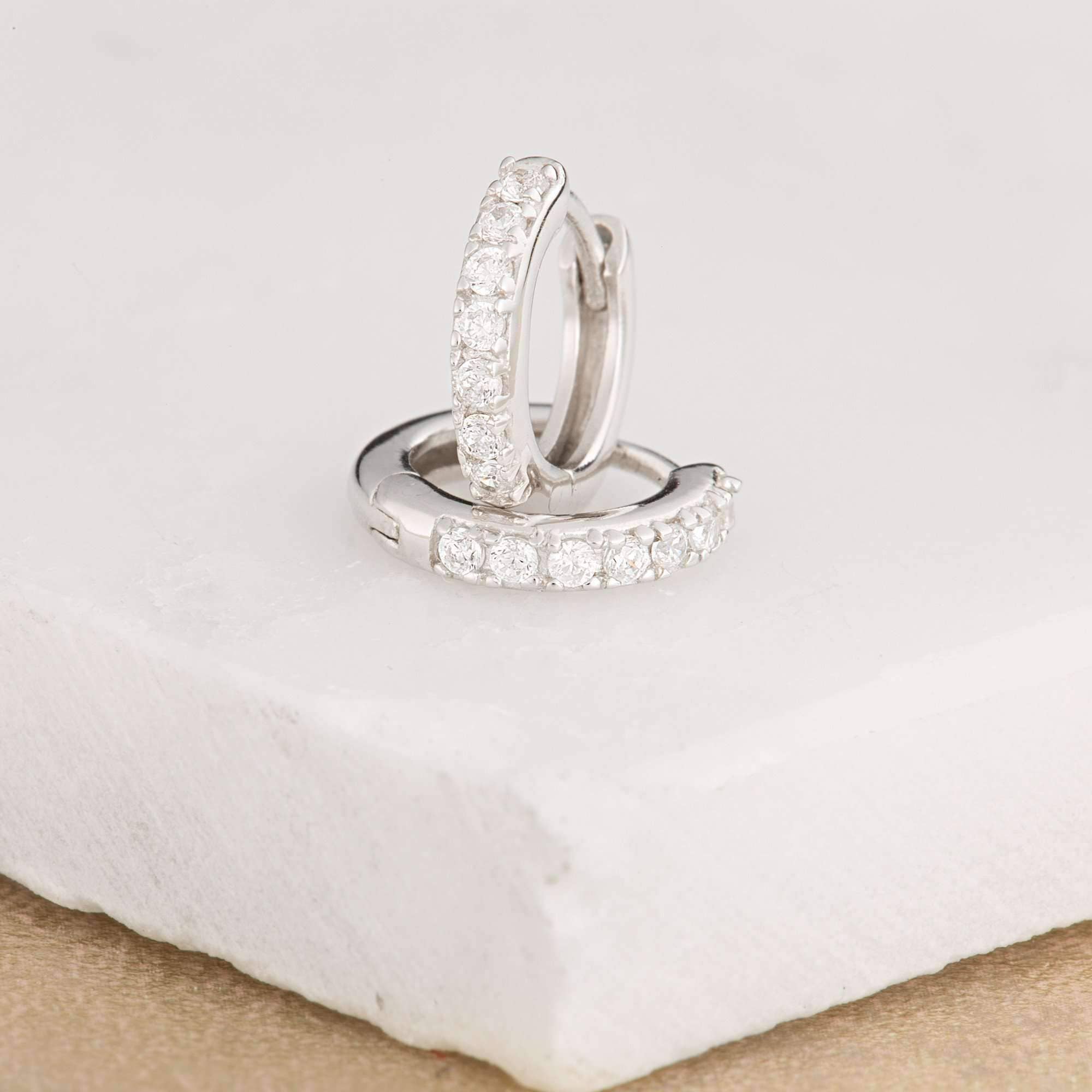 Scream Pretty - Recycled Sterling Silver Jewellery - Wholesale Huggie Earrings - Huggie Earrings with Clear Stones3