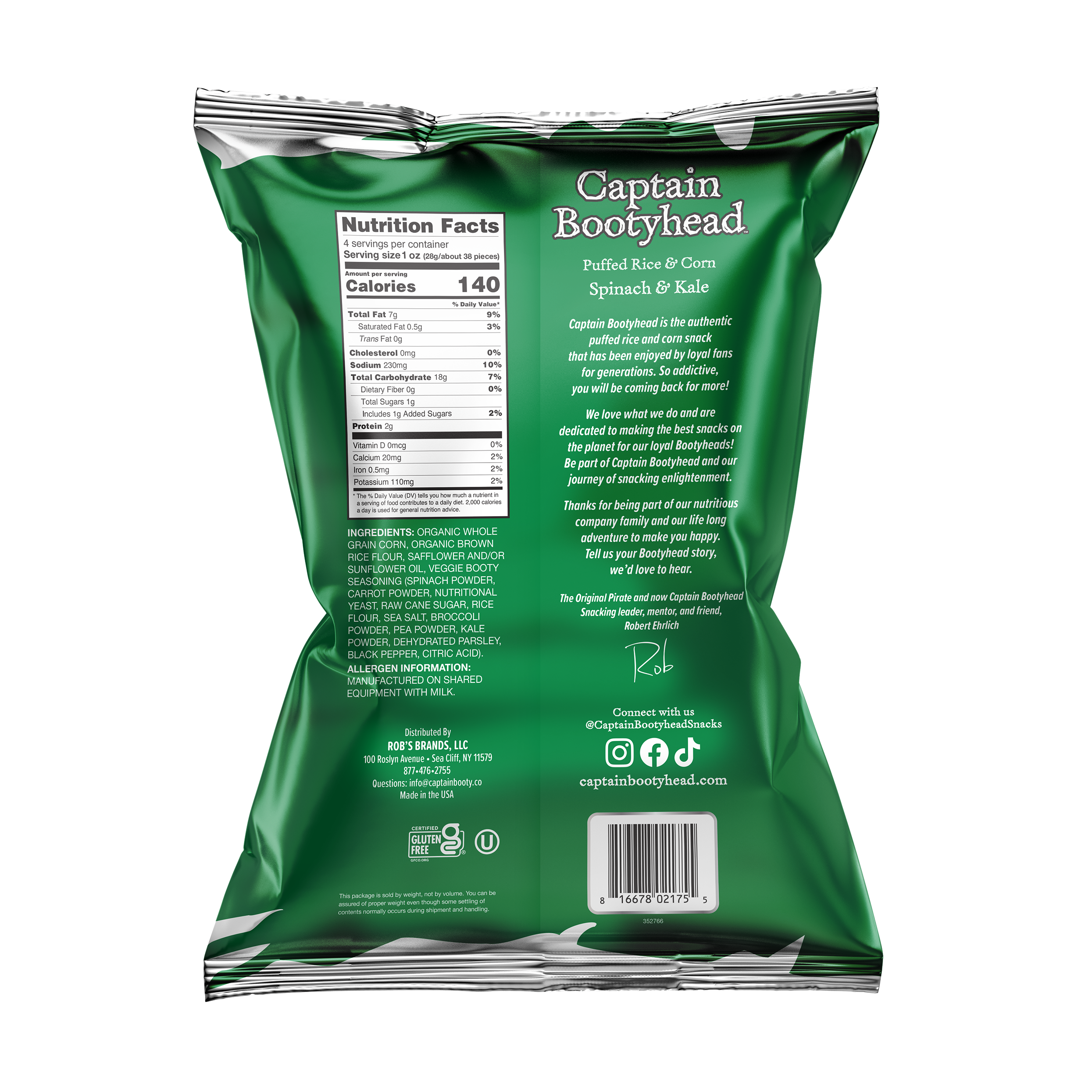 Rob's Brands - Wholesale Puffed Snack - Captain Bootyhead - Spinach & Kale 4oz1