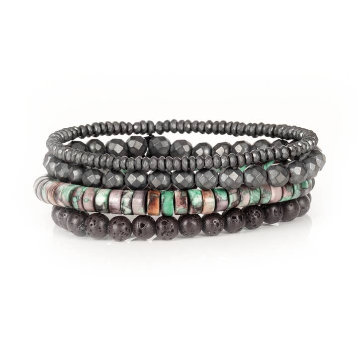 Set di bracciali da uomo in ematite canna di fucile e pietra lavica per la vendita all'ingrosso da parte di The Dark Men