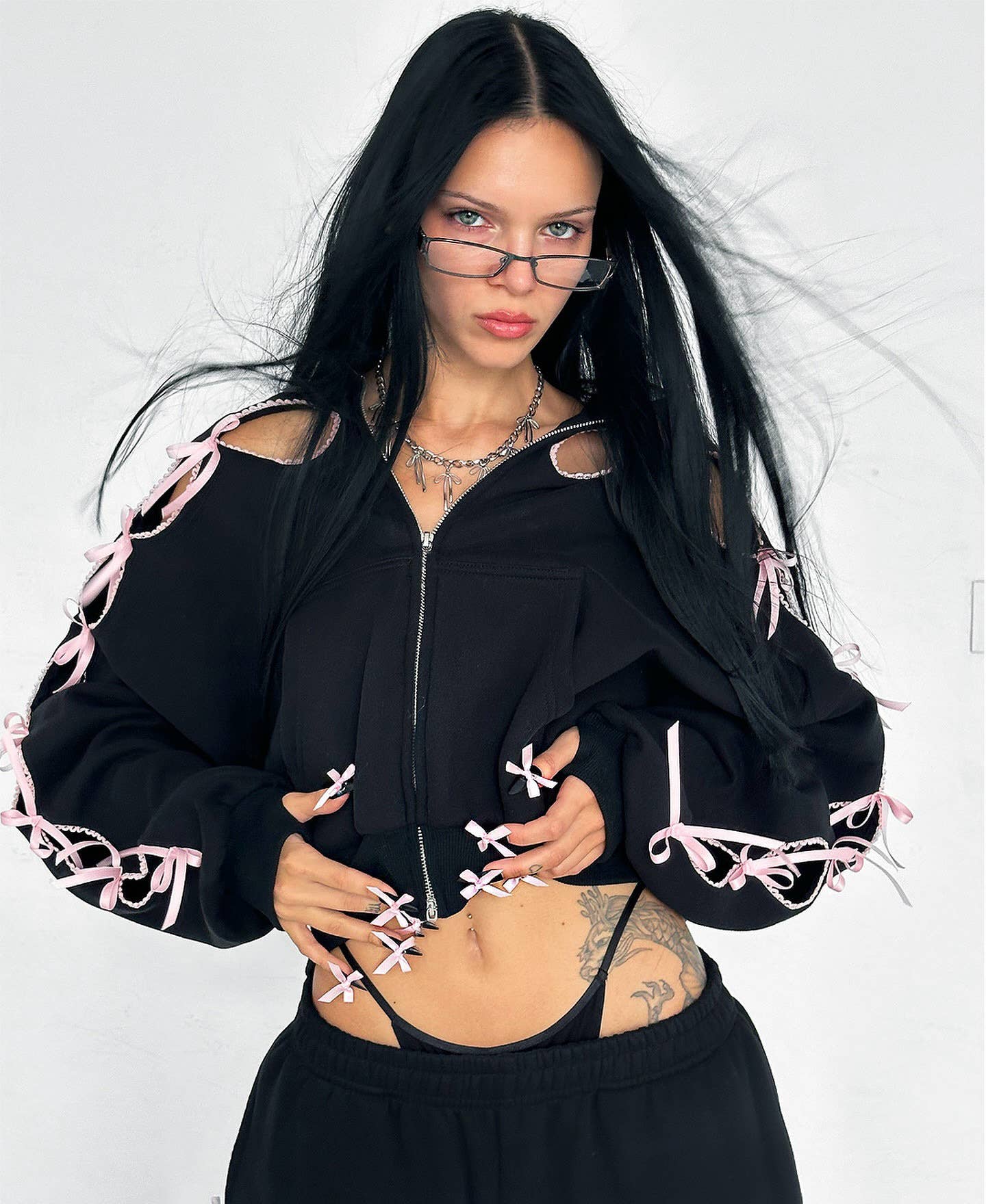 Tourtiwi - Wholesale Lounge Sweatpants/Joggers - Women's - Solid color bow velvet casual hollow sweatshirt sports pants7