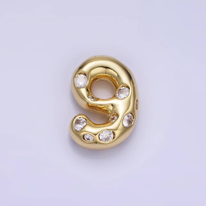 Aim Eternal - Wholesale Individual charm/pendant - 14K Gold Filled 20mm Clear CZ Chubby Balloon Number Numerical Pendant | AG775 - AG7799