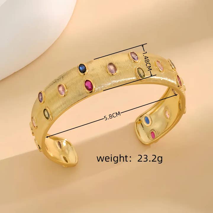 Sweet Cherry Sky - Wholesale Cuff Bracelet - Gold Cuff Bracelet with Zircon Inlay Colorful Stones1