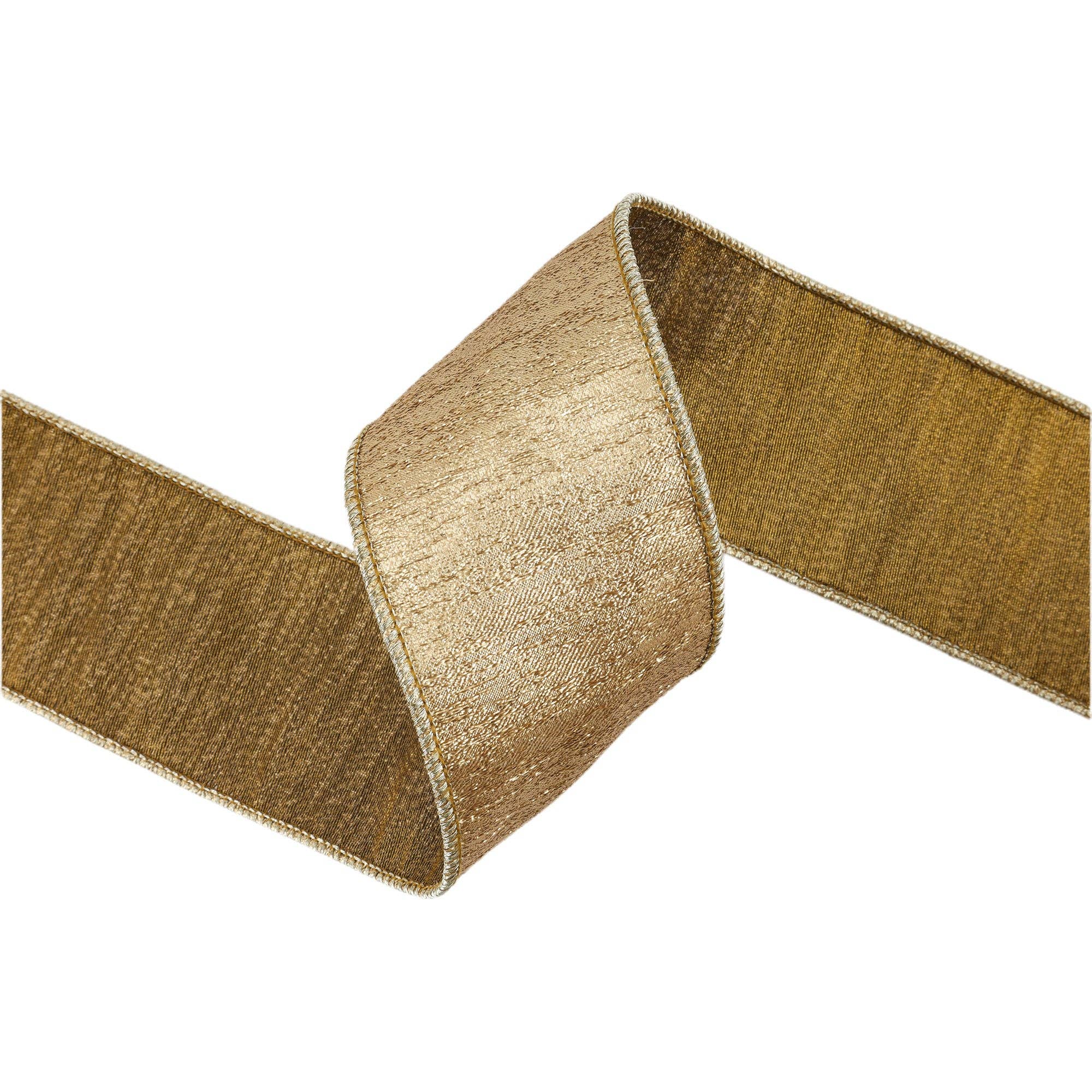 LA Ribbons Wholesale – Engroshandel Bånd – 2 1/2" Trådbånd | Tekstureret Guldmetallic Vævryg | 5 Yard Rulle2
