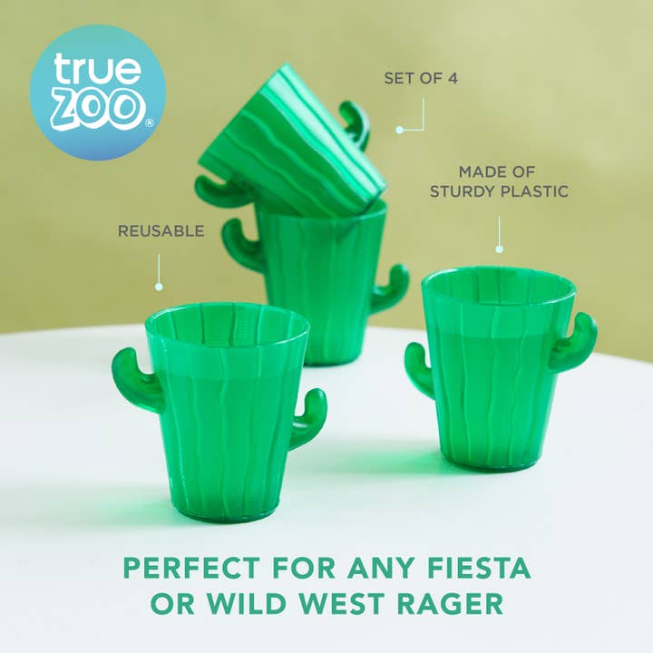 TRUE - Wholesale Shot Glass - TrueZoo Green Plastic Cactus Shot Glasses - 2 oz - Set of 4