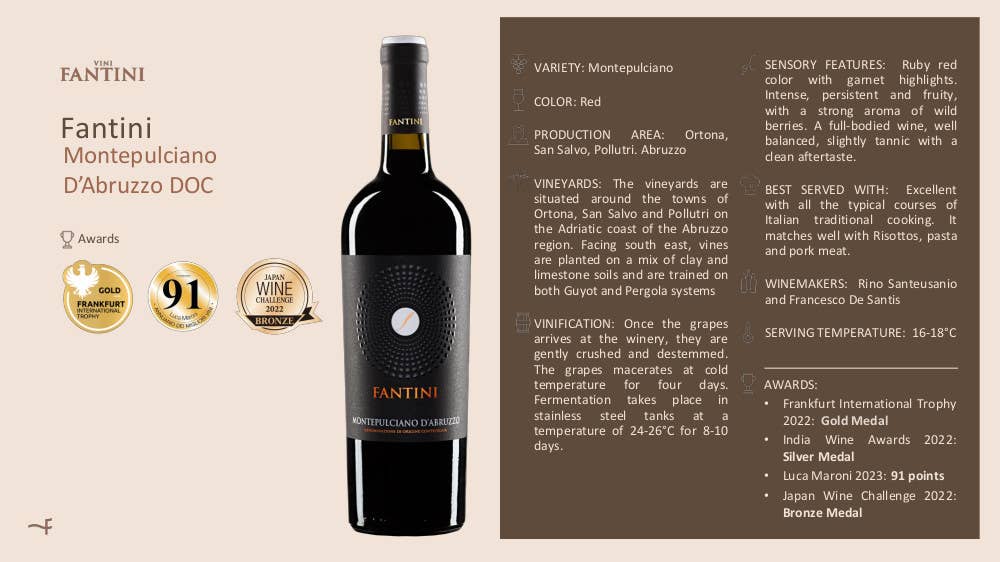 Metina SAS - Wholesale Rode wijn - Fantini Montepulciano D'Abruzzo DOC 75 cl.1