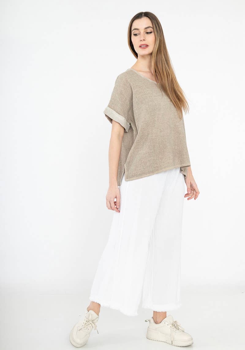 LINEN & COTTON HOUSE – Blusa - Mulher por atacado – Camisa de algodão e linho tamanho único45